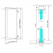 Sada lišt pro uchycení skla ARCHITEX LINE podlaha-stěna-strop, šíře 120 cm, leštěný hliník