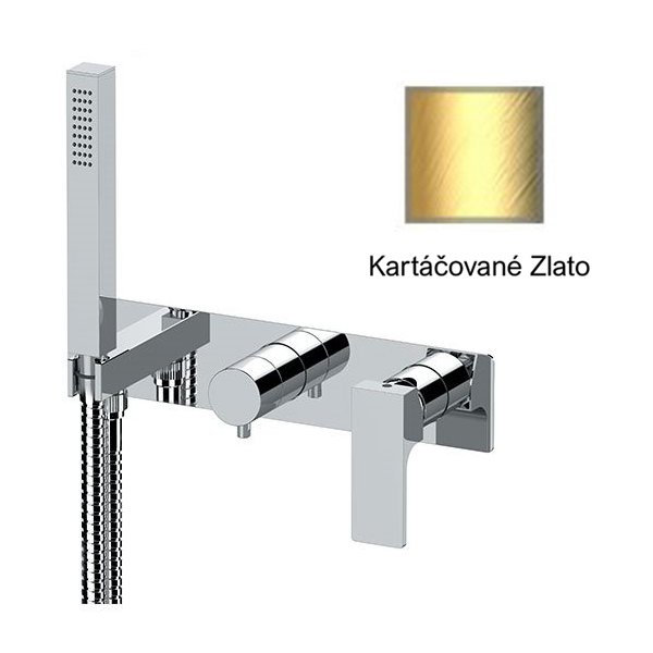 Baterie ABSOLUTE KARTÁČOVANÉ ZLATO podomítková páková, 3 funkce, s vyústěním sprchy a ruční sprchou