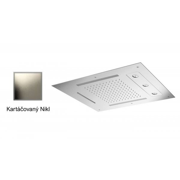 Zápustná sprcha KARTÁČOVANÝ NIKL 63x48 cm s vodopádem, rotačními tryskami a chromoterapií