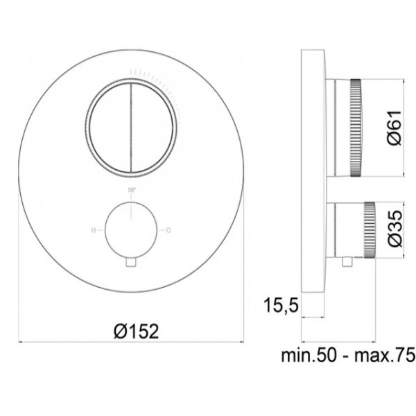 BATERIE PUSH KARTÁČOVANÝ NIKL tlačítková termostatická, 2 funkce