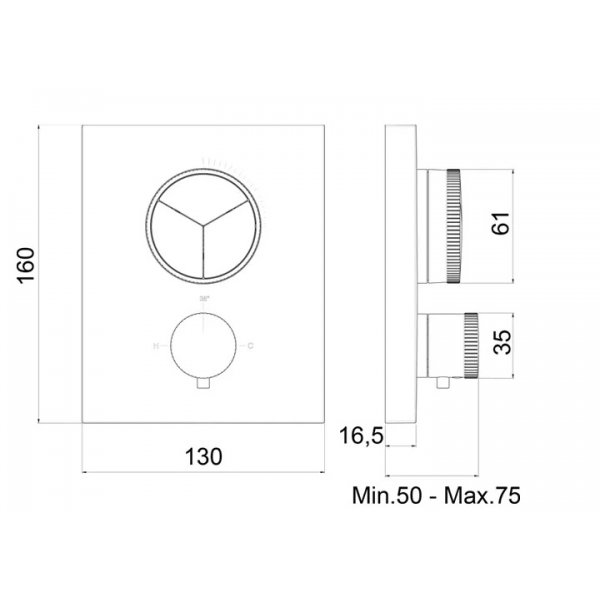 Baterie PUSH BLACK tlačítková termostatická, 3 funkce