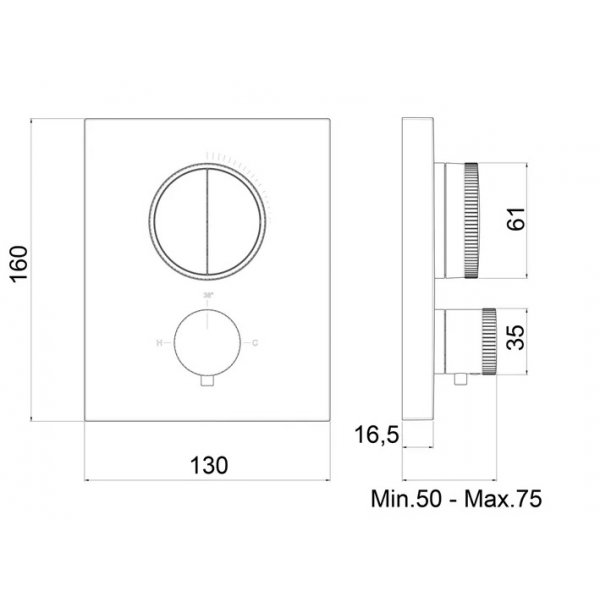 Baterie PUSH BLACK tlačítková termostatická, 2 funkce
