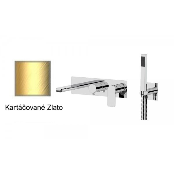 Baterie INFINITY KARTÁČOVANÉ ZLATO podomítková páková, 2 funkce, s vyústěním sprchy a ruční sprchou