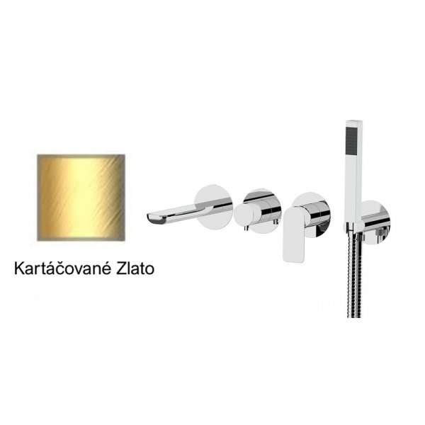 Baterie INFINITY KARTÁČOVANÉ ZLATO podomítková páková, 2 funkce, s vyústěním sprchy a ruční sprchou
