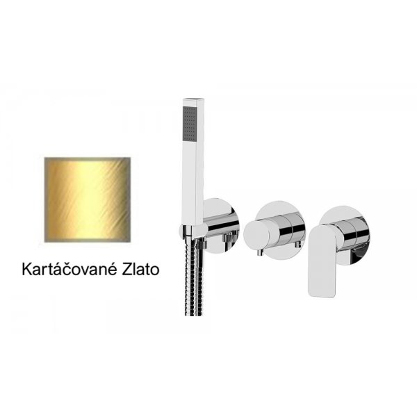 Baterie INFINITY KARTÁČOVANÉ ZLATO podomítková páková, 2 funkce, s vyústěním sprchy a ruční sprchou