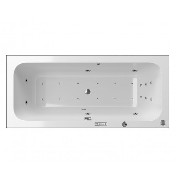 Masážní vana MILO SLIM 160,5x70,5x44 cm HYDRO + PERLIČKA s PROFI FLAT ovládáním, s automatickým Proplachem