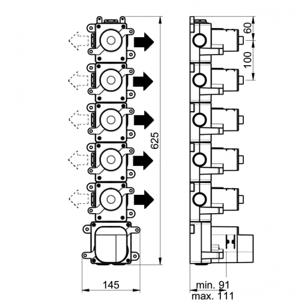 Podomítkové těleso 3/4, 5 funkcí