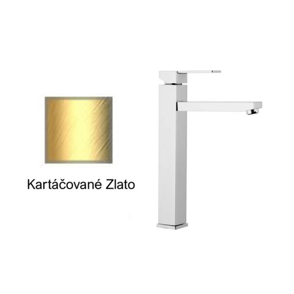 Baterie QUADRO umyvadlová prodloužená KARTÁČOVANÉ ZLATO