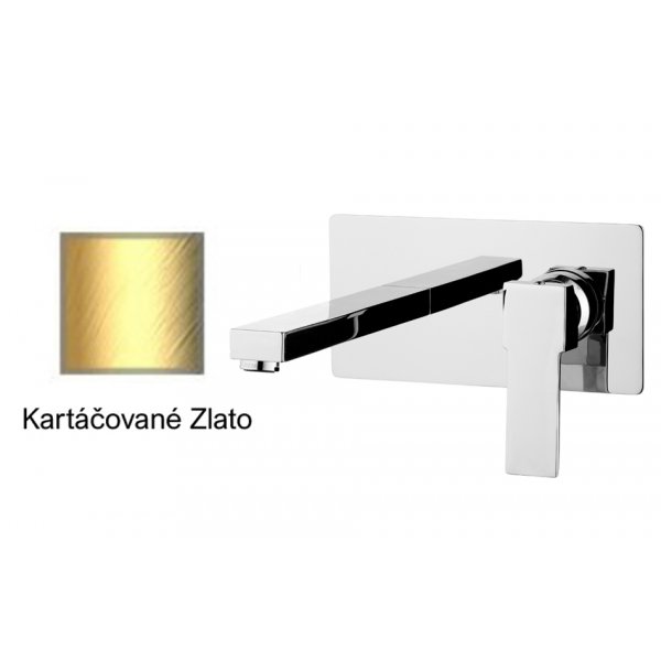 Baterie QUADRO KARTÁČOVANÉ ZLATO umyvadlová prodloužená, ze zdi