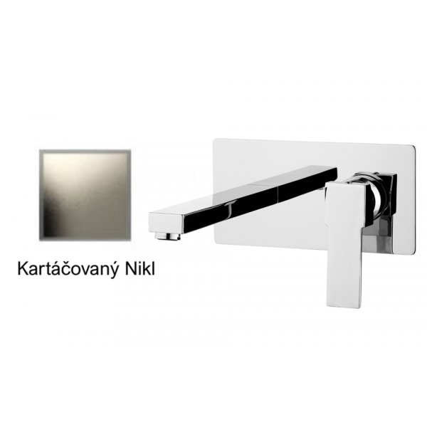 Baterie QUADRO KARTÁČOVANÝ NIKL umyvadlová prodloužená, ze zdi
