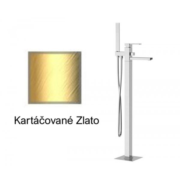 Baterie QUADRO KARTÁČOVANÉ ZLATO vanová do podlahy