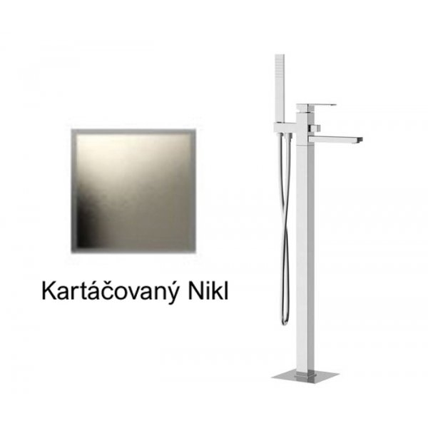 Baterie QUADRO KARTÁČOVANÝ NIKL vanová do podlahy