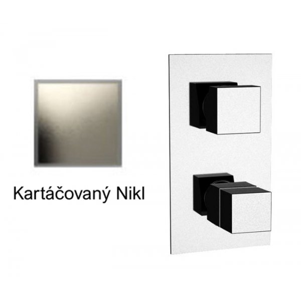 Baterie QUADRO KARTÁČOVANÝ NIKL podomítková termostatická, 3 funkce