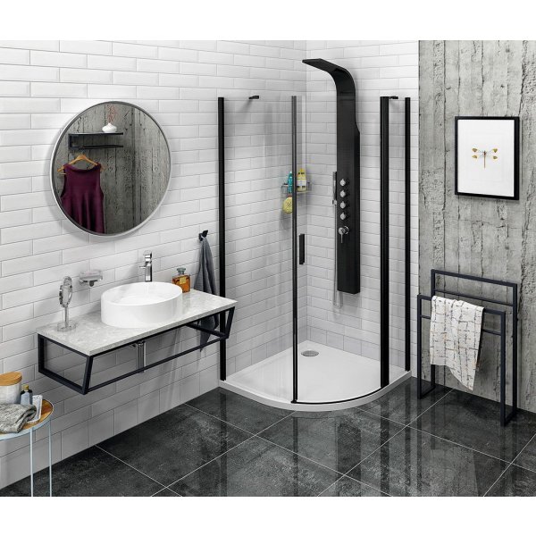 ZOOM BLACK čtvrtkruhová sprchová zástěna 900x900mm, čiré sklo, pravá