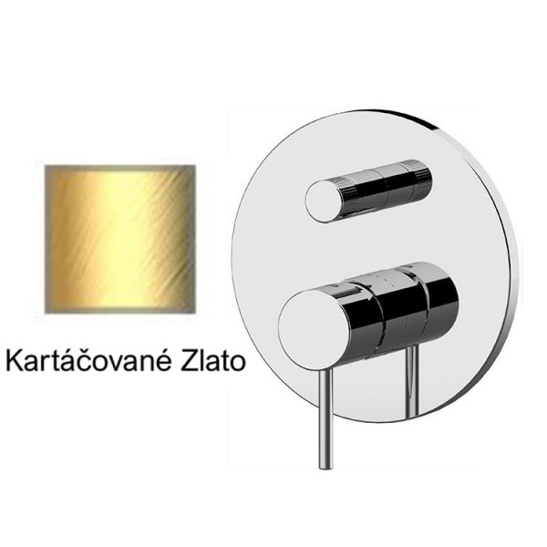 Baterie RONDO-X KARTÁČOVANÉ ZLATO podomítková páková s otočným přepínačem, 2 funkce
