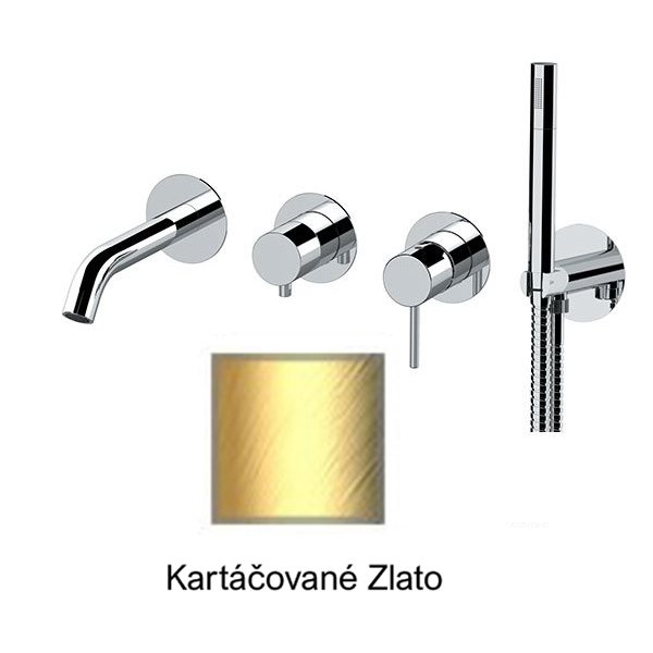 Baterie RONDO-X KARTÁČOVANÉ ZLATO podomítková páková, 2 funkce, s vyústěním sprchy a ruční sprchou