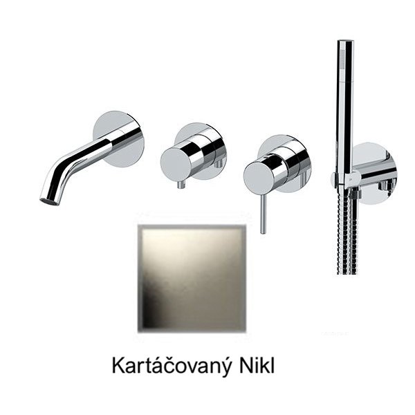 Baterie RONDO-X KARTÁČOVANÝ NIKL podomítková páková, 2 funkce, s vyústěním sprchy a ruční sprchou