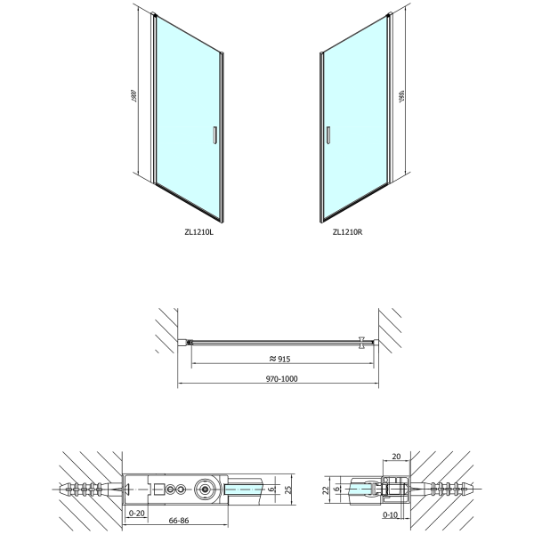 ZOOM sprchové dveře 1000mm, čiré sklo